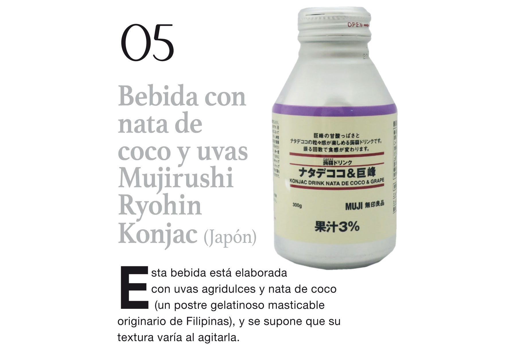 Bebida con nata de coco y uvas Mujirushi Ryohin Konjac (Japón)