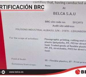 Belca obtiene la certificación BRC para su planta de Lekunberri